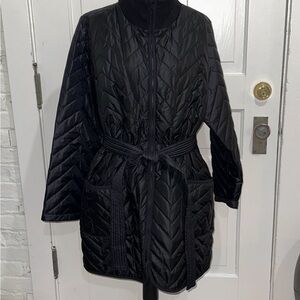 Athleta Mendocino Jacket 1X Black Quilted Belted PrimaLoft Coat